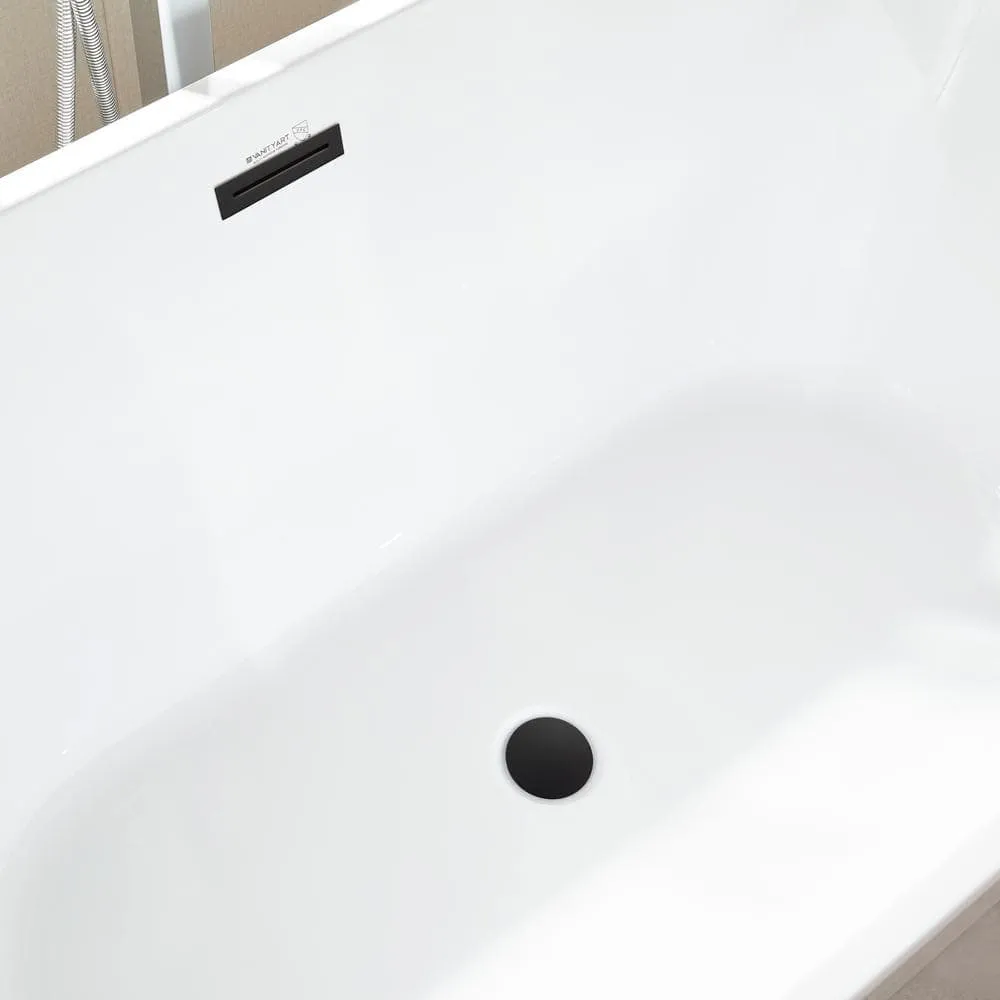 Vanity Art Bordeaux 59 in. Acrylic Flatbottom Freestanding Bathtub in White/Matte Black, photo 10 of 12