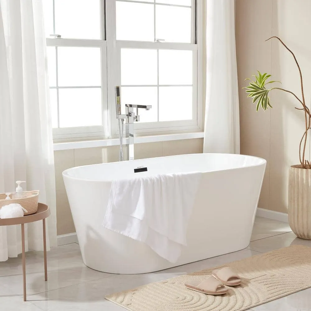 Vanity Art Bordeaux 59 in. Acrylic Flatbottom Freestanding Bathtub in White/Matte Black, photo 6 of 12