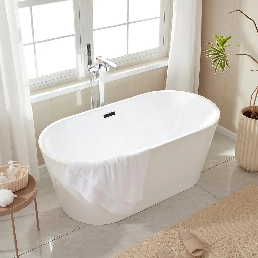 Vanity Art Bordeaux 59 in. Acrylic Flatbottom Freestanding Bathtub in White/Matte Black, photo 7 of 12