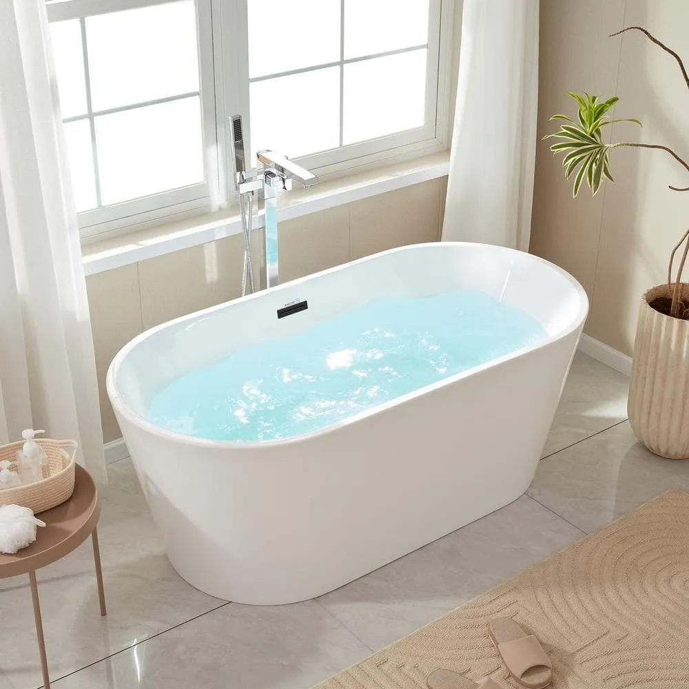 Vanity Art Bordeaux 59 in. Acrylic Flatbottom Freestanding Bathtub in White/Matte Black, photo 4 of 12