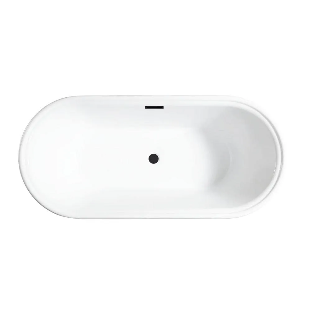 Vanity Art Versailles 67 in. x 31 in. Acrylic Freestanding Soaking Bathtub with Center Drain in White/Matte Black, photo 3 of 6