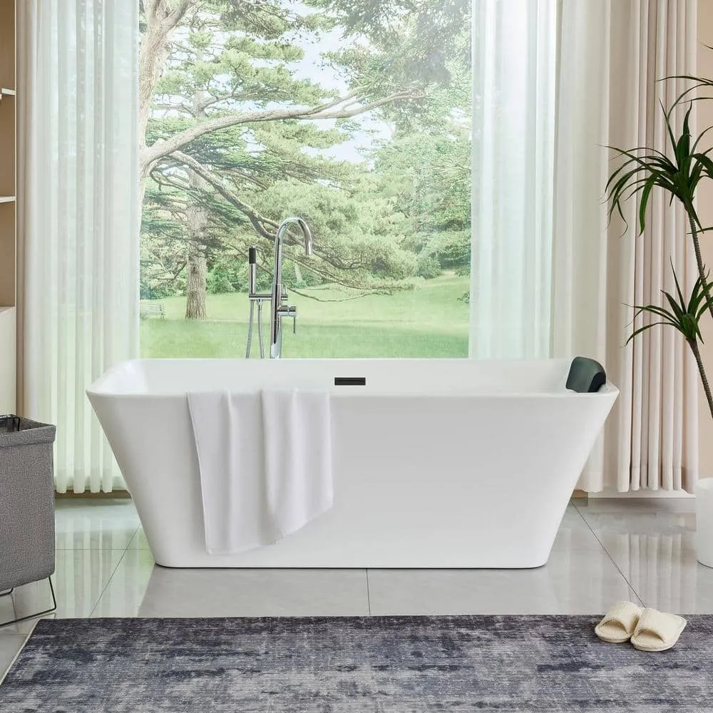Vanity Art Nantes 67 in. x 30 in. Acrylic Freestanding Soaking Bathtub with Center Drain in White/Matte Black, photo 3 of 8