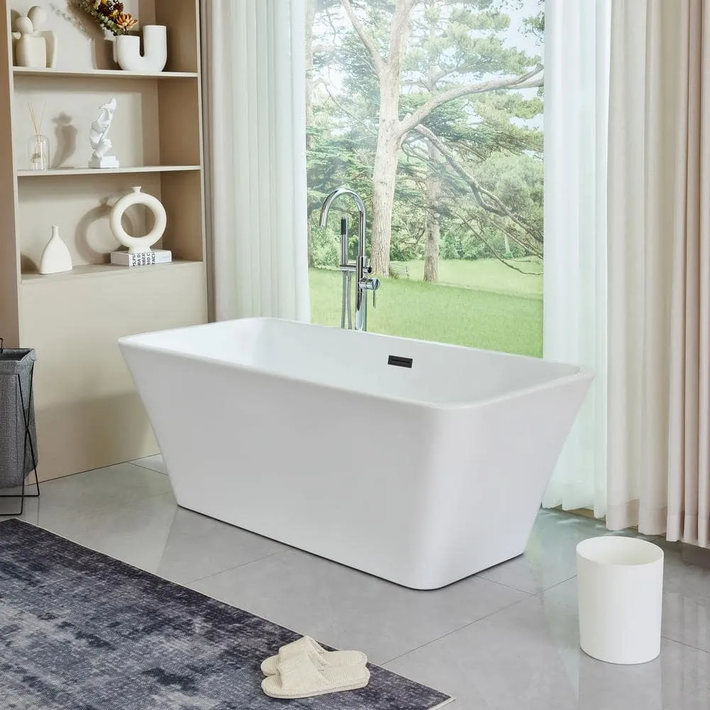 Vanity Art Nantes 67 in. x 30 in. Acrylic Freestanding Soaking Bathtub with Center Drain in White/Matte Black, photo 7 of 8