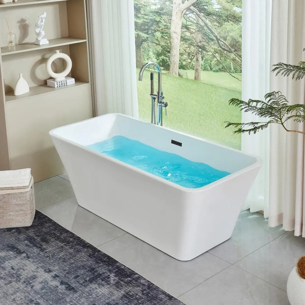 Vanity Art Nantes 67 in. x 30 in. Acrylic Freestanding Soaking Bathtub with Center Drain in White/Matte Black, photo 4 of 8