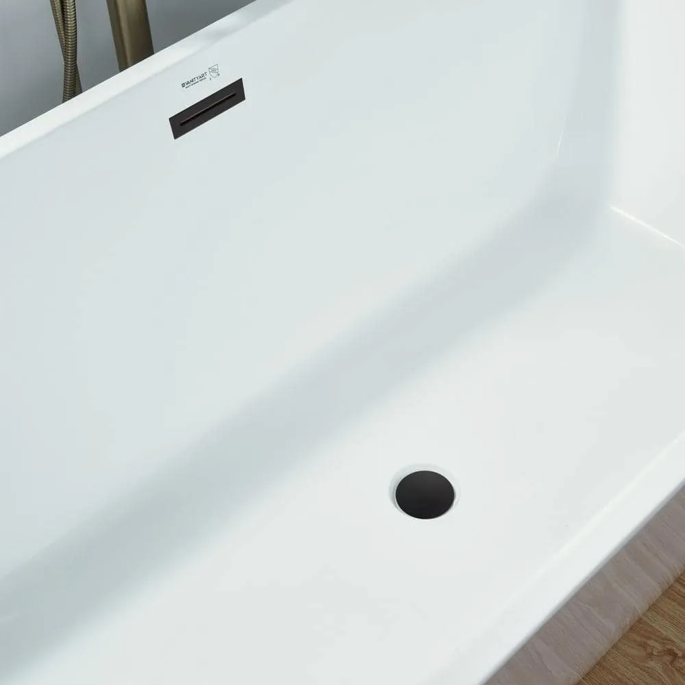 Vanity Art Montpellier 59 in. L x 30 in. W Acrylic Flatbottom Freestanding Bathtub in White/Matte Black, photo 5 of 12