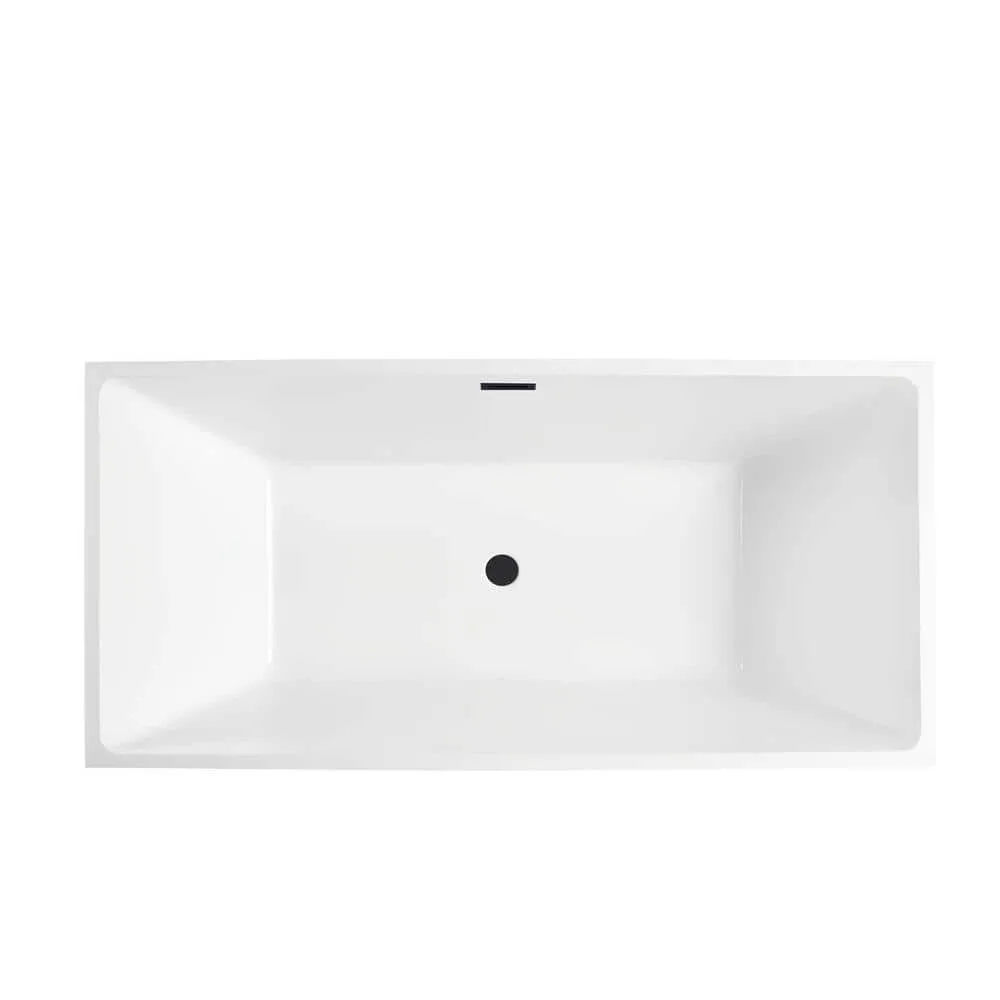 Vanity Art Montpellier 59 in. L x 30 in. W Acrylic Flatbottom Freestanding Bathtub in White/Matte Black, photo 11 of 12