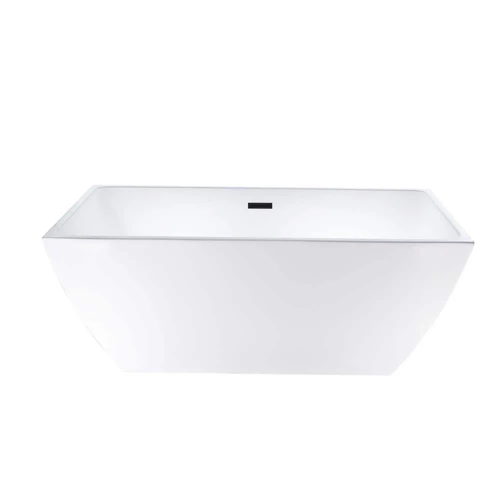 Vanity Art Montpellier 59 in. L x 30 in. W Acrylic Flatbottom Freestanding Bathtub in White/Matte Black, photo 9 of 12