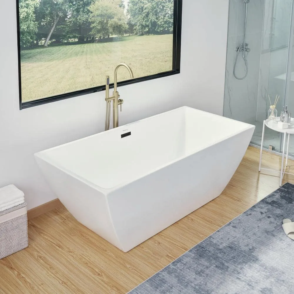 Vanity Art Montpellier 59 in. L x 30 in. W Acrylic Flatbottom Freestanding Bathtub in White/Matte Black, photo 6 of 12