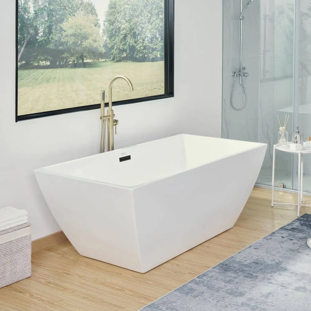 Vanity Art Montpellier 59 in. L x 30 in. W Acrylic Flatbottom Freestanding Bathtub in White/Matte Black, photo 7 of 12