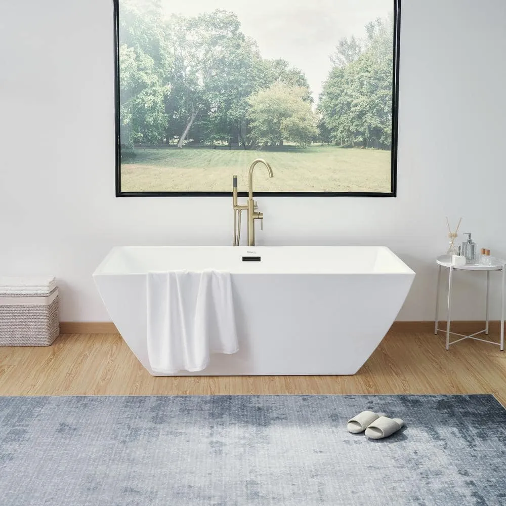 Vanity Art Montpellier 59 in. L x 30 in. W Acrylic Flatbottom Freestanding Bathtub in White/Matte Black, photo 2 of 12