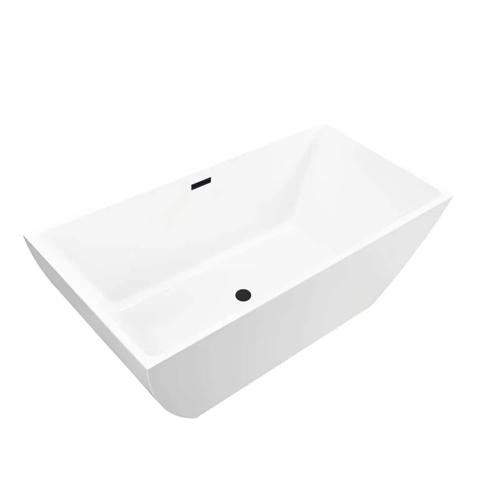 Vanity Art Montpellier 59 in. L x 30 in. W Acrylic Flatbottom Freestanding Bathtub in White/Matte Black, photo 12 of 12