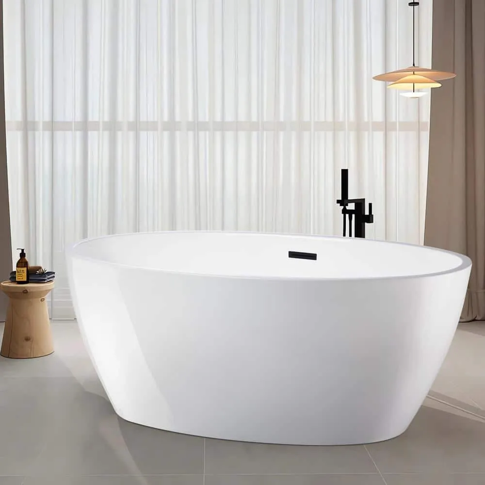 Vanity Art Amiens 69 in. x 40 in. Acrylic Flatbottom Freestanding Soaking Bathtub with Center Drain in White/Matte Black, photo 6 of 6