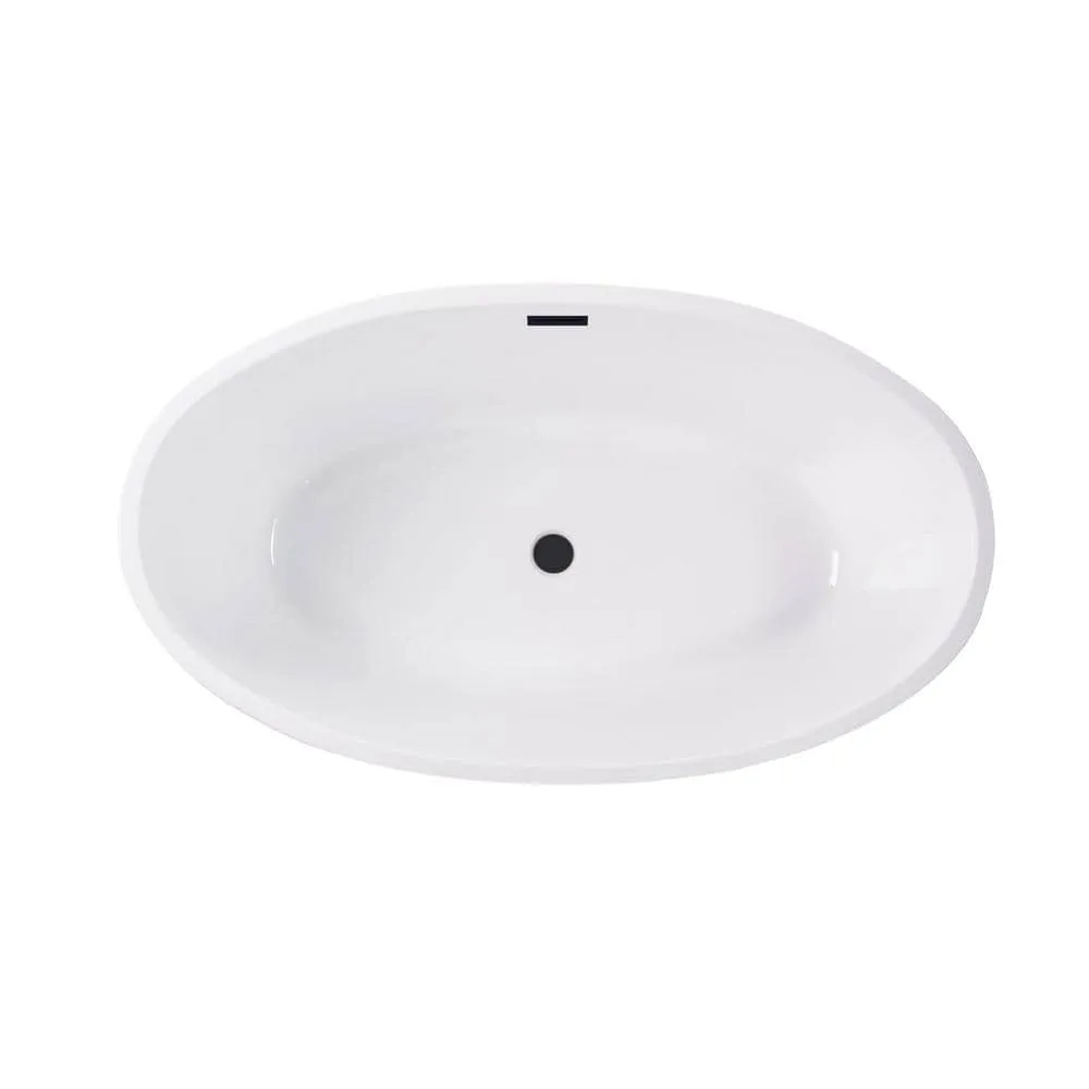 Vanity Art Amiens 69 in. x 40 in. Acrylic Flatbottom Freestanding Soaking Bathtub with Center Drain in White/Matte Black, photo 3 of 6