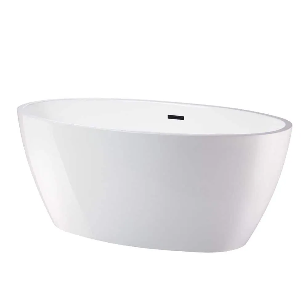 Vanity Art Calais 55 in. L x 32 in. W Acrylic Flatbottom Freestanding Bathtub with Center Drain in White/Matte Black, photo 10 of 13