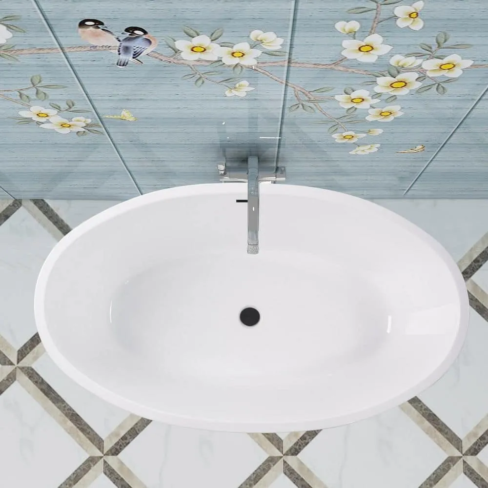 Vanity Art Calais 55 in. L x 32 in. W Acrylic Flatbottom Freestanding Bathtub with Center Drain in White/Matte Black, photo 13 of 13