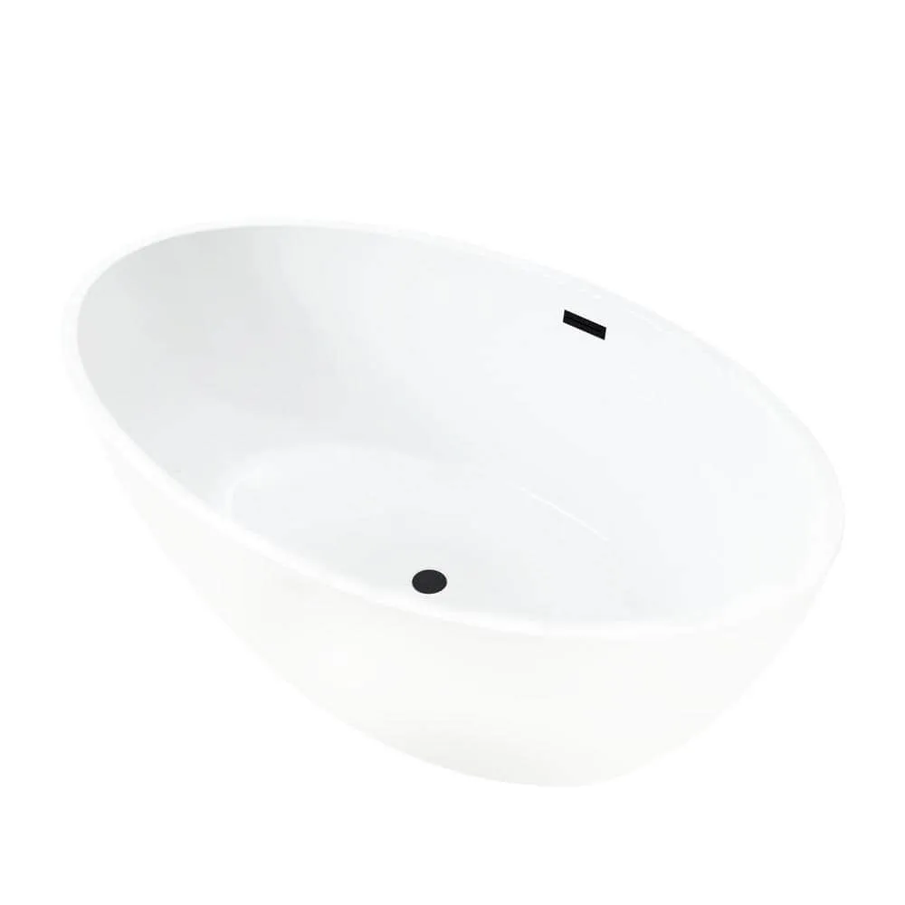 Vanity Art Calais 55 in. L x 32 in. W Acrylic Flatbottom Freestanding Bathtub with Center Drain in White/Matte Black, photo 11 of 13