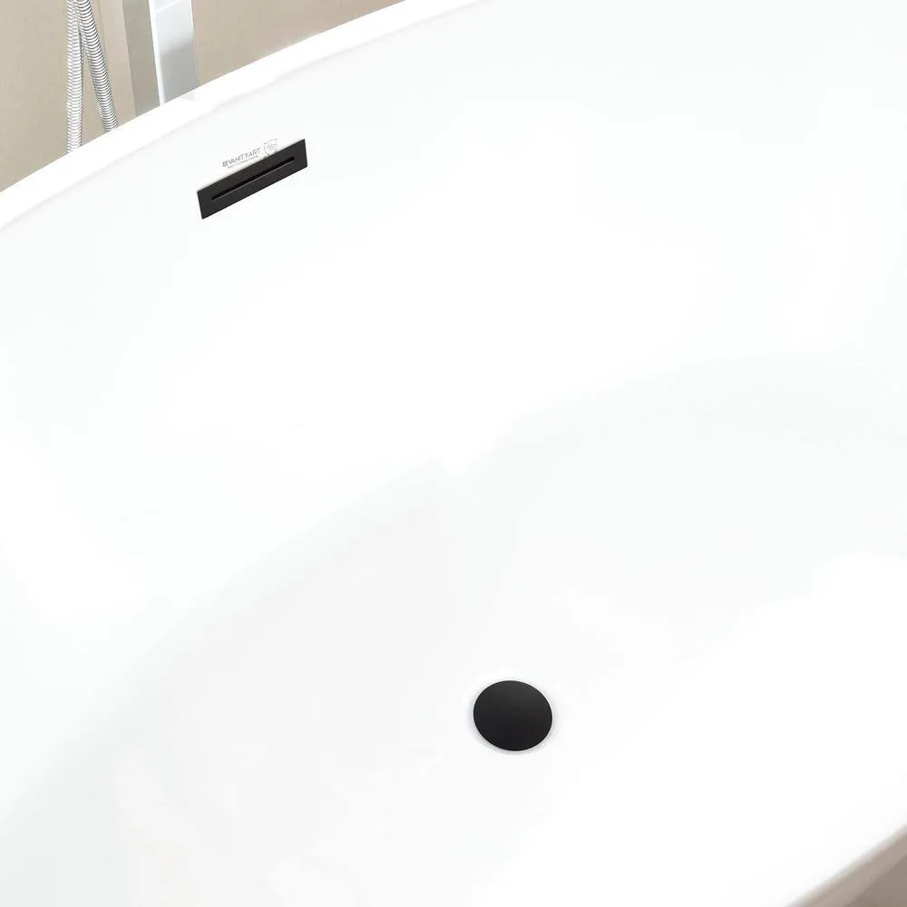 Vanity Art Calais 55 in. L x 32 in. W Acrylic Flatbottom Freestanding Bathtub with Center Drain in White/Matte Black, photo 9 of 13