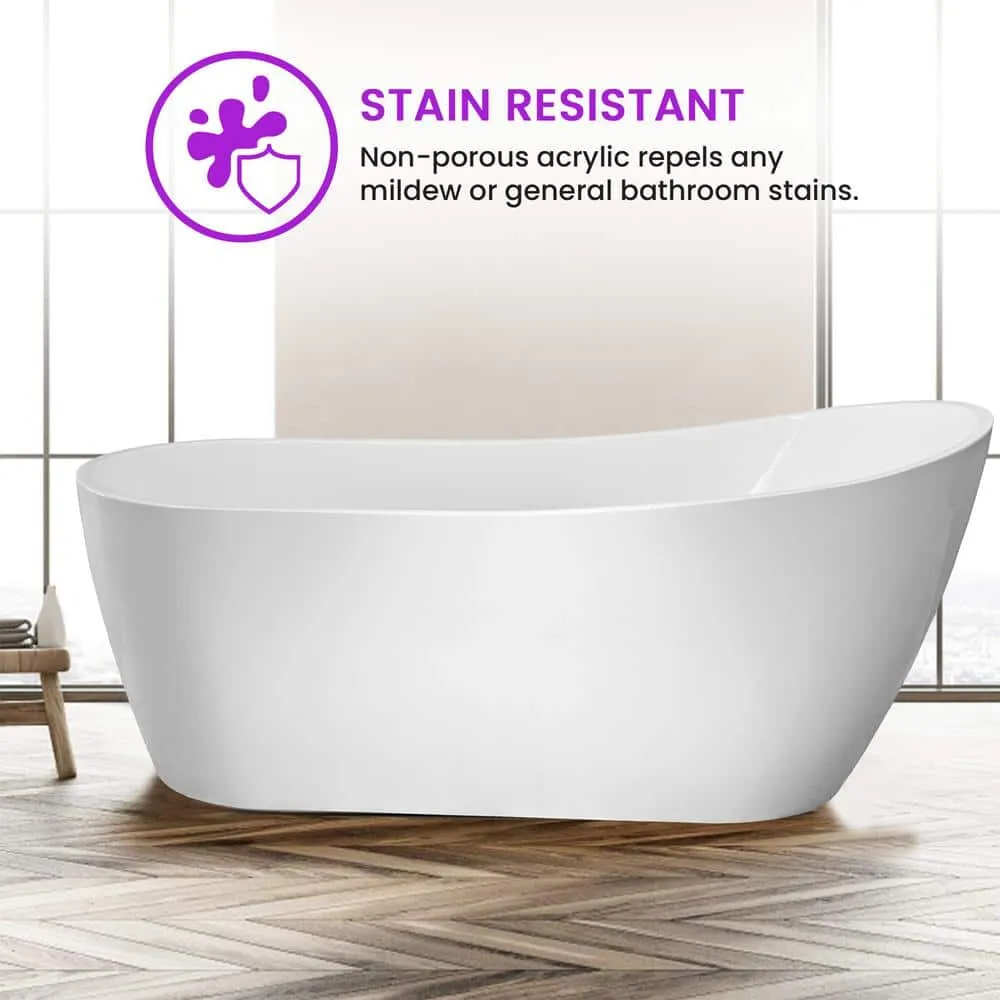 Vanity Art Clermont 59 in. Acrylic Freestanding Flatbottom Bathtub in White/Matte Black, photo 6 of 10