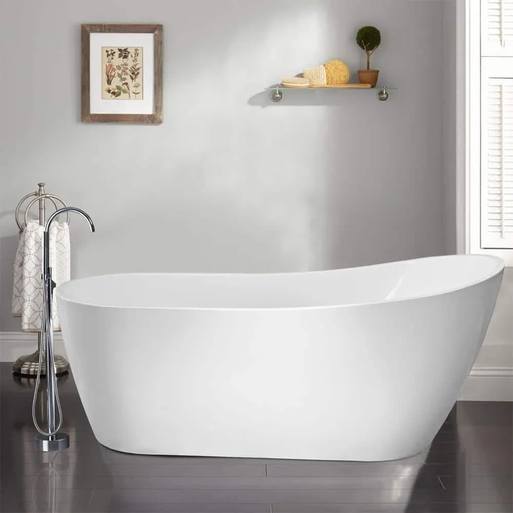 Vanity Art Clermont 59 in. Acrylic Freestanding Flatbottom Bathtub in White/Matte Black, photo 10 of 10