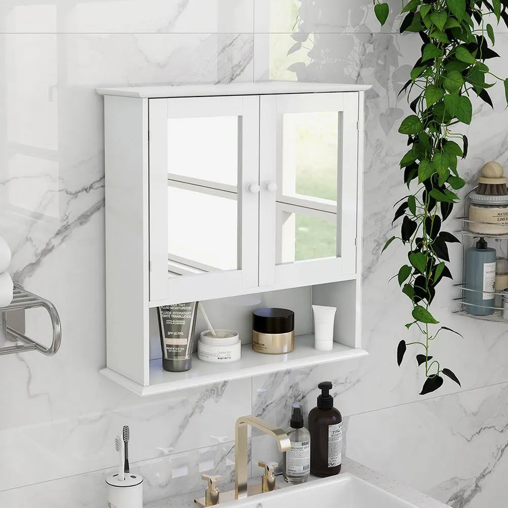 Unbranded 21.65 in. W x 22.83 in. H Rectangular White Surface Mount Bathroom Medicine Cabinet with Mirror and Open Shelf, photo 4 of 5