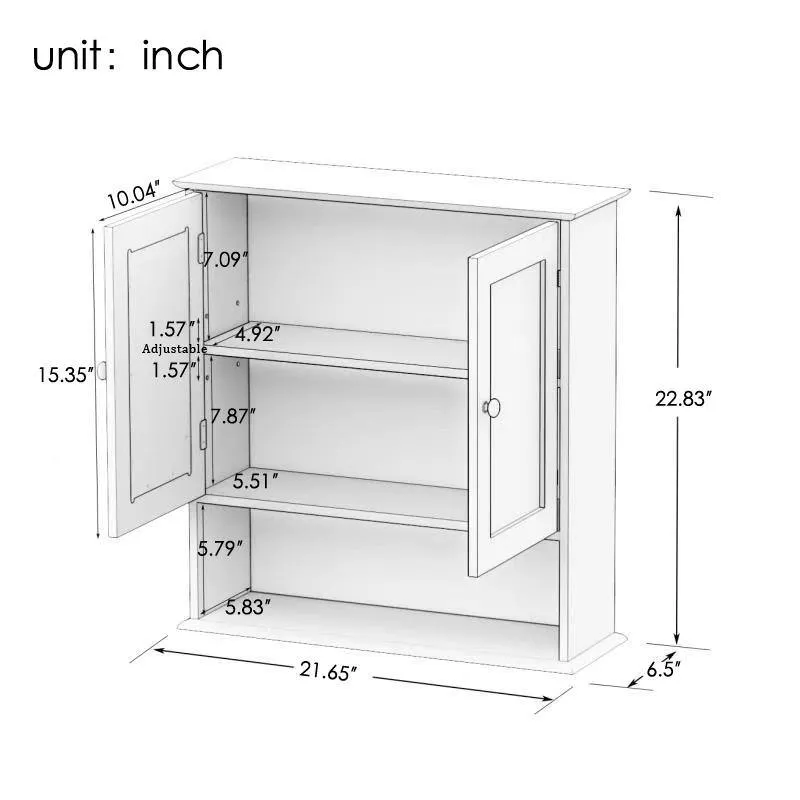 Unbranded 21.65 in. W x 22.83 in. H Rectangular White Surface Mount Bathroom Medicine Cabinet with Mirror and Open Shelf, photo 5 of 5