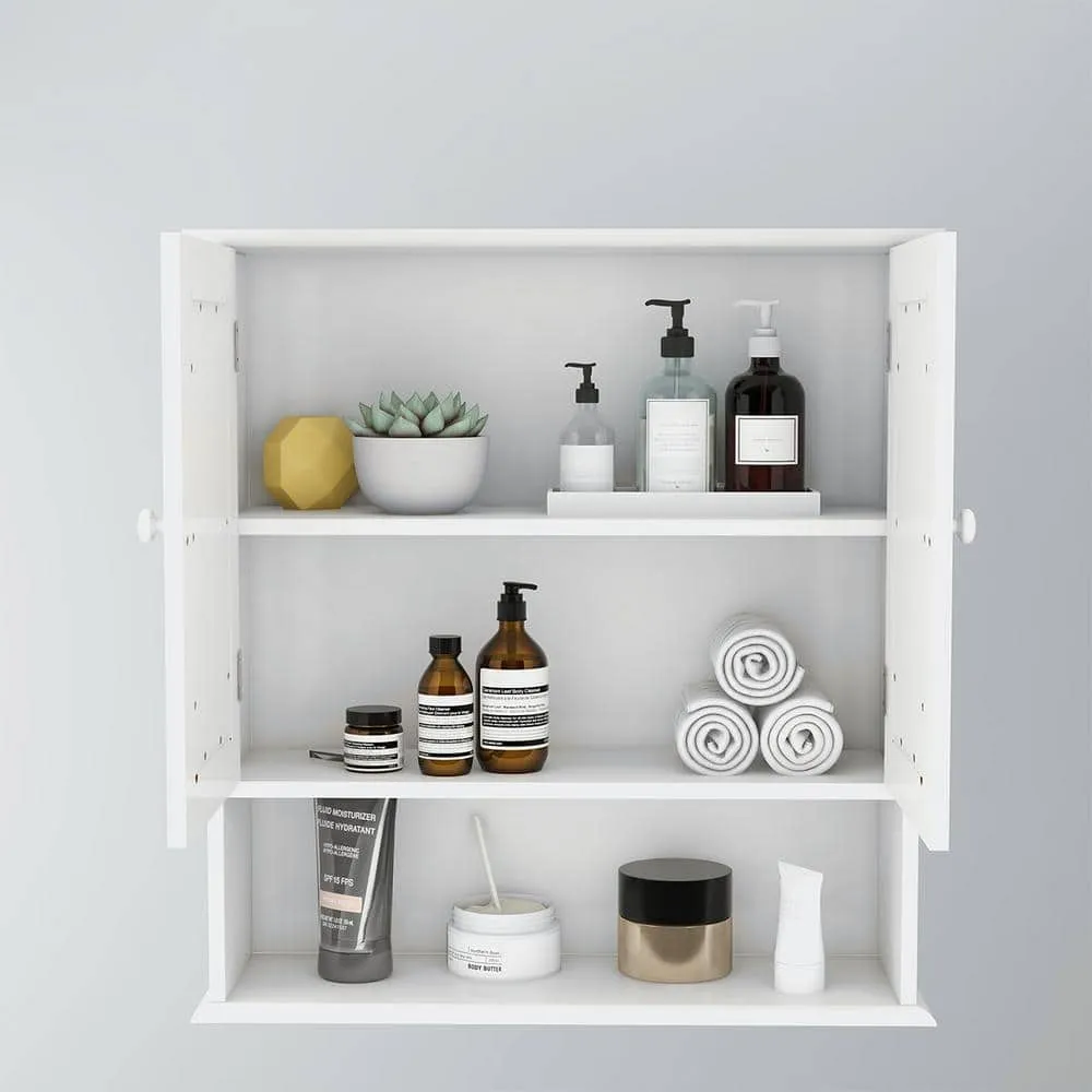 Unbranded 21.65 in. W x 22.83 in. H Rectangular White Surface Mount Bathroom Medicine Cabinet with Mirror and Open Shelf, photo 3 of 5