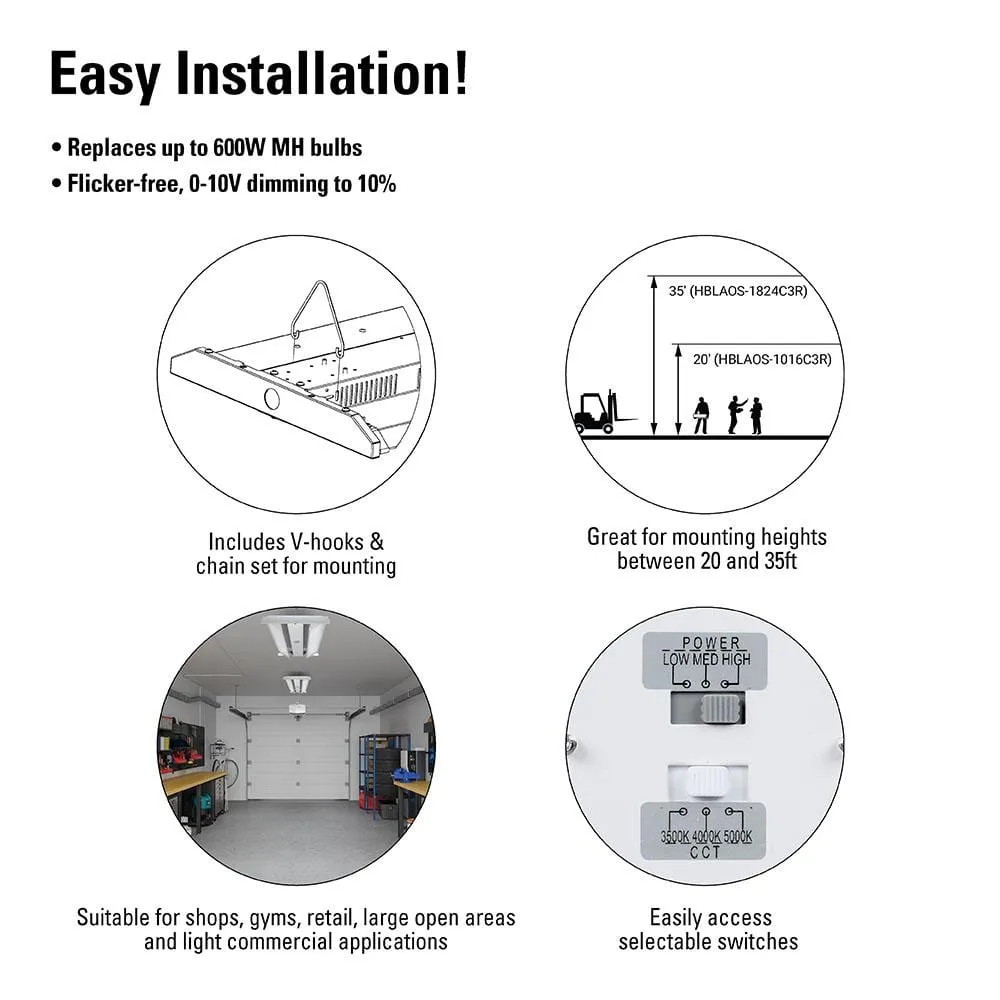 Metalux 2 ft. 400-Watt Equivalent LED Highbay with Adjustable Optics, Selectable 18K/21K/24K Lumens and 3500/4000/5000 Sel CCT, photo 8 of 9