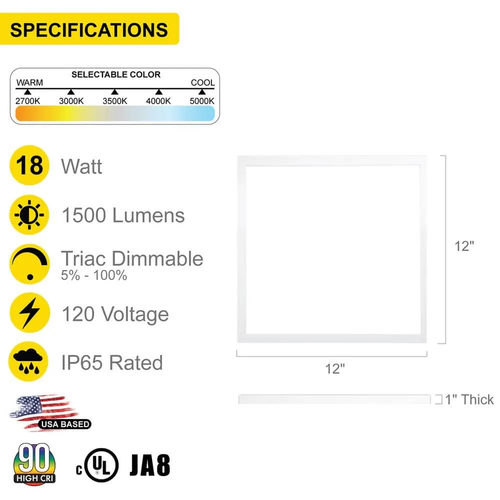 NuWatt 1 ft. x 1 ft. 120V Surface Mount Integrated LED Panel Internal Driver 1500LM, 5CCT 2700K to 5000K, Triac Dimmable (4PK), photo 2 of 5