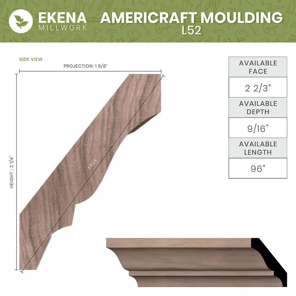 Ekena Millwork WM52 0.56 in. D x 2.75 in. W x 96 in. L Wood (White Oak) Crown Moulding, photo 2 of 13