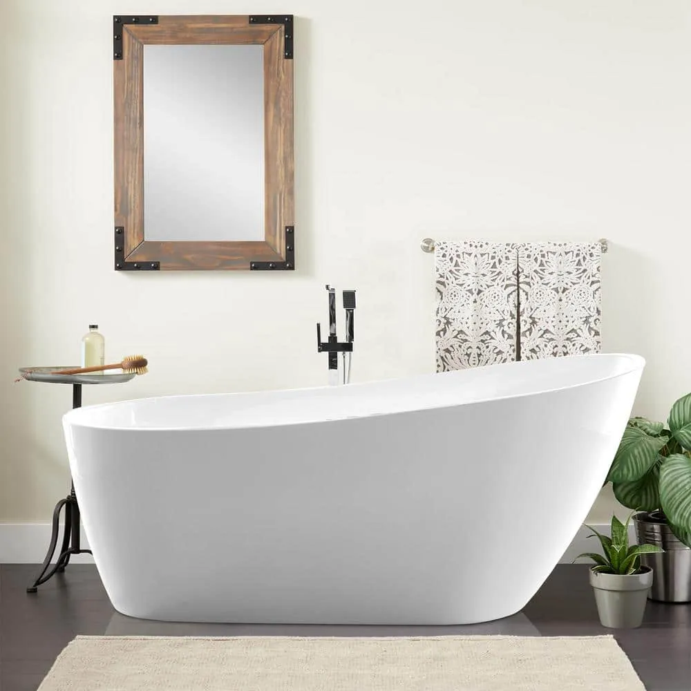 Vanity Art Colombes 67 in. Acrylic Flatbottom Freestanding Bathtub in White/Oil Rubbed Bronze, photo 2 of 8