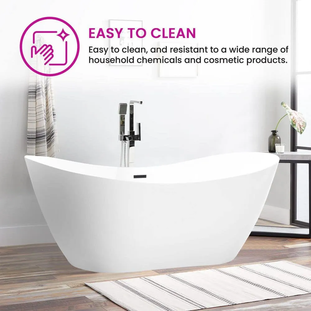 Vanity Art 71 in. Acrylic Flatbottom Freestanding Bathtub in White/Oil Rubbed Bronze, photo 5 of 14