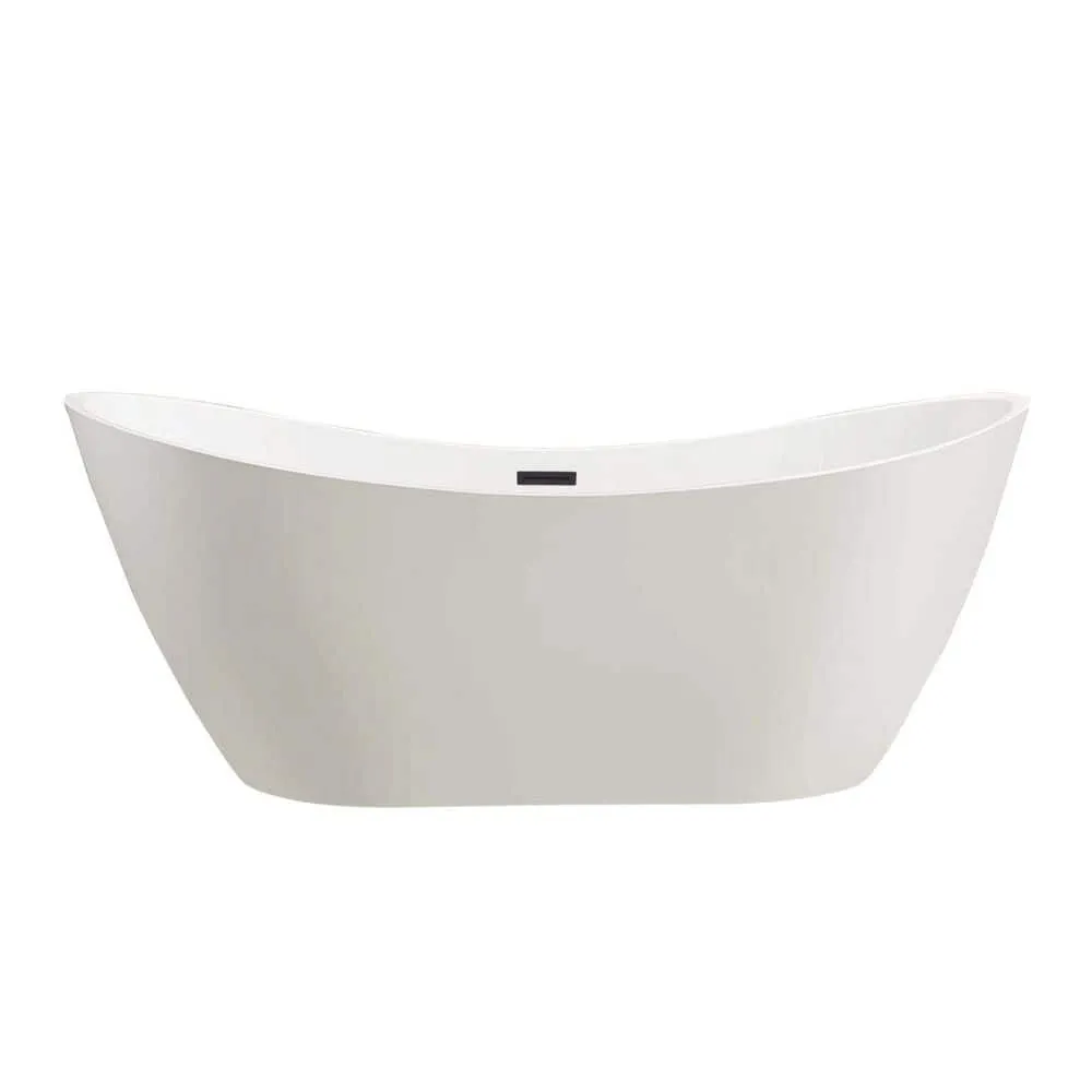 Vanity Art 71 in. Acrylic Flatbottom Freestanding Bathtub in White/Oil Rubbed Bronze, photo 10 of 14