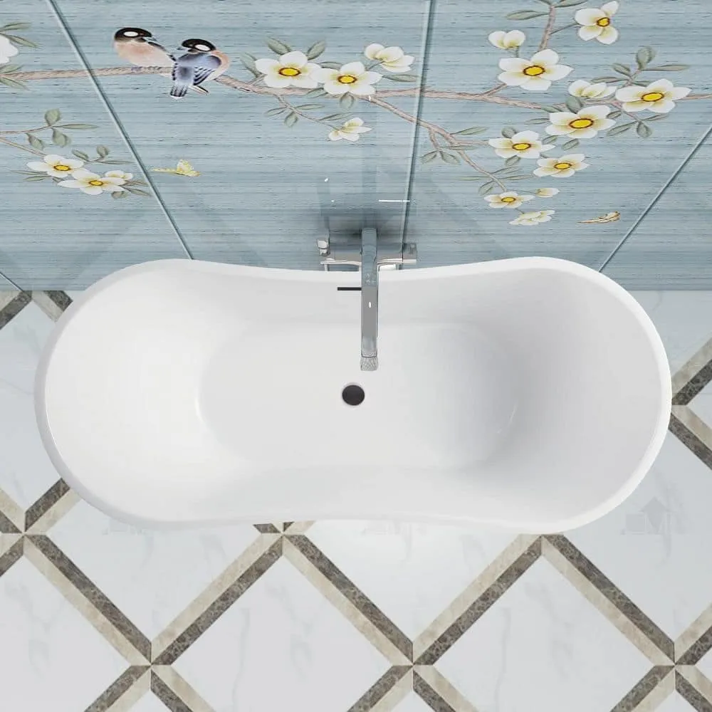 Vanity Art 71 in. Acrylic Flatbottom Freestanding Bathtub in White/Oil Rubbed Bronze, photo 14 of 14