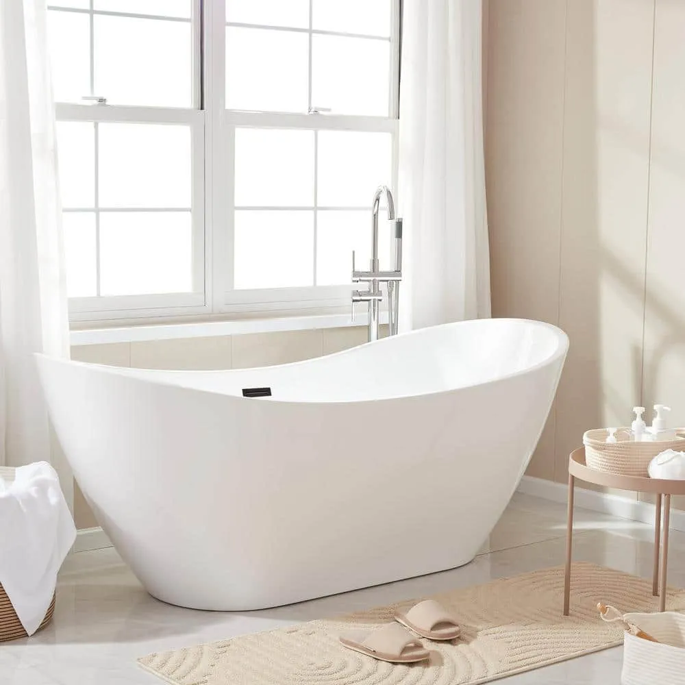 Vanity Art 71 in. Acrylic Flatbottom Freestanding Bathtub in White/Oil Rubbed Bronze, photo 3 of 14