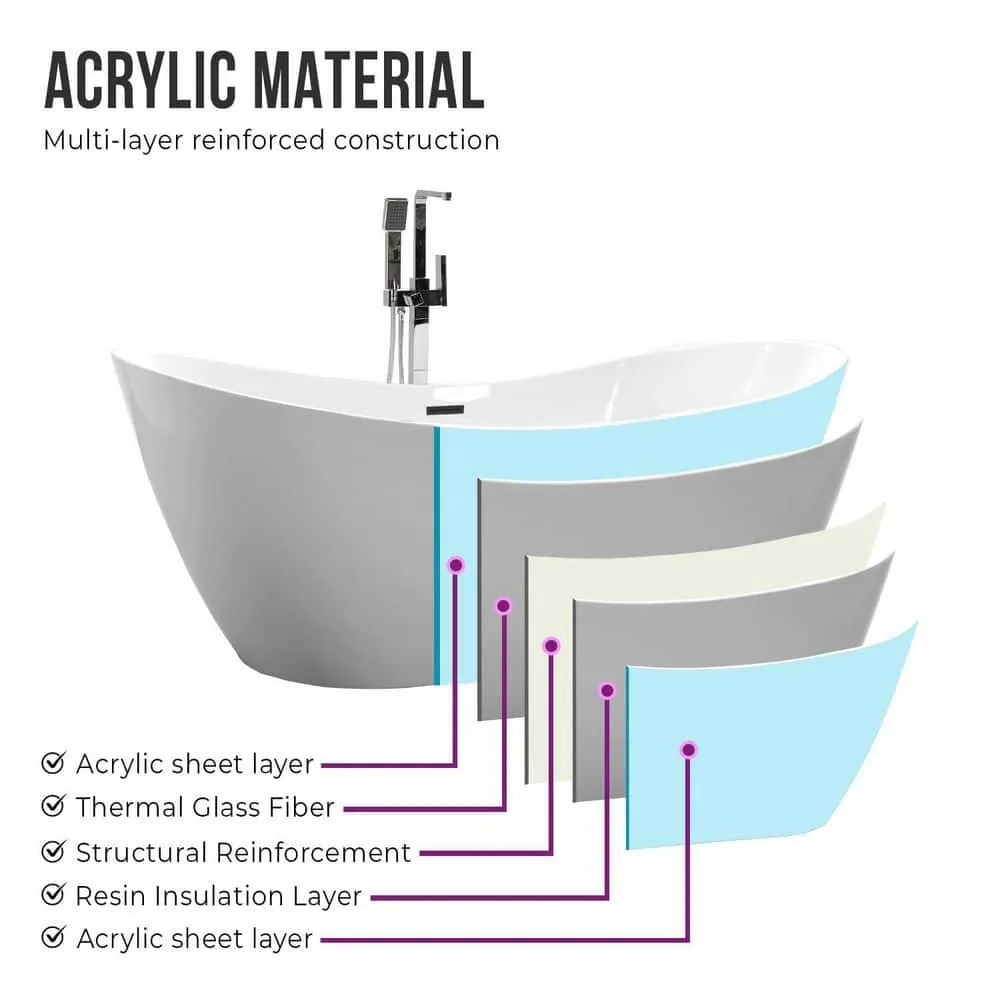 Vanity Art 71 in. Acrylic Flatbottom Freestanding Bathtub in White/Oil Rubbed Bronze, photo 11 of 14