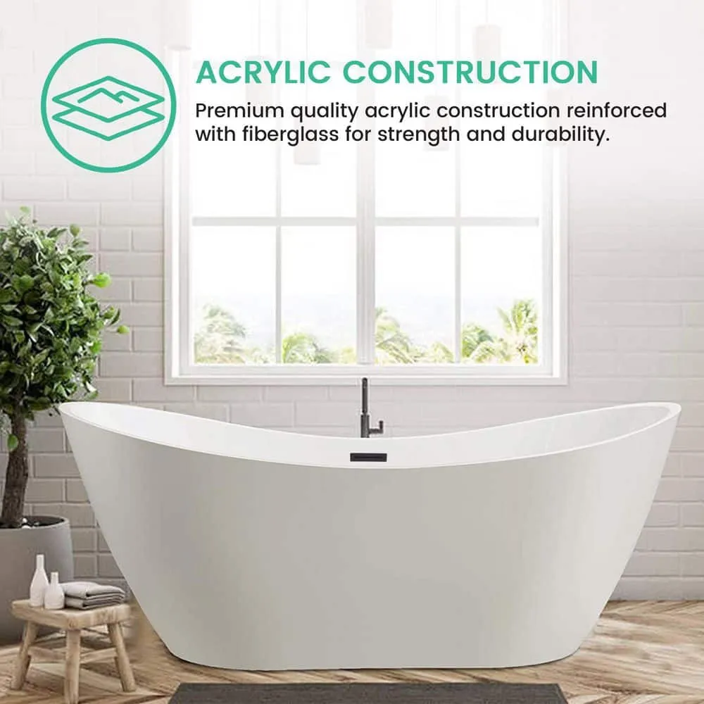 Vanity Art 71 in. Acrylic Flatbottom Freestanding Bathtub in White/Oil Rubbed Bronze, photo 9 of 14