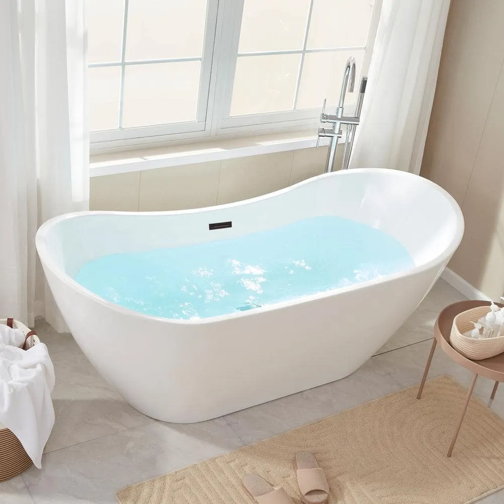 Vanity Art 71 in. Acrylic Flatbottom Freestanding Bathtub in White/Oil Rubbed Bronze, photo 4 of 14