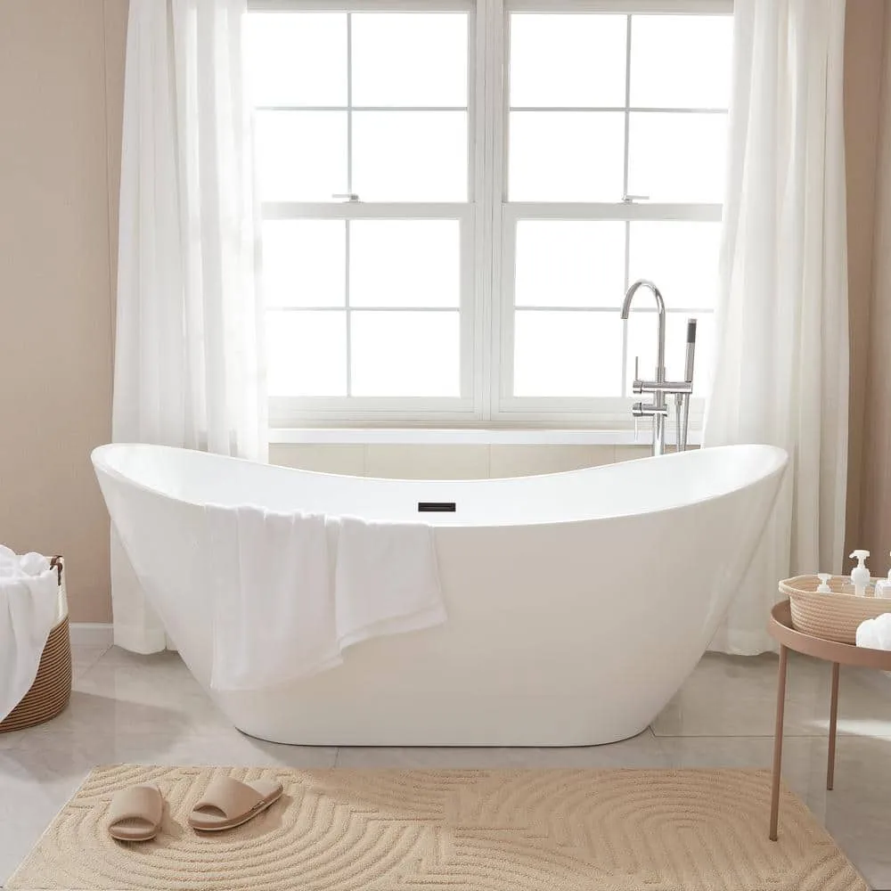 Vanity Art 71 in. Acrylic Flatbottom Freestanding Bathtub in White/Oil Rubbed Bronze, photo 2 of 14
