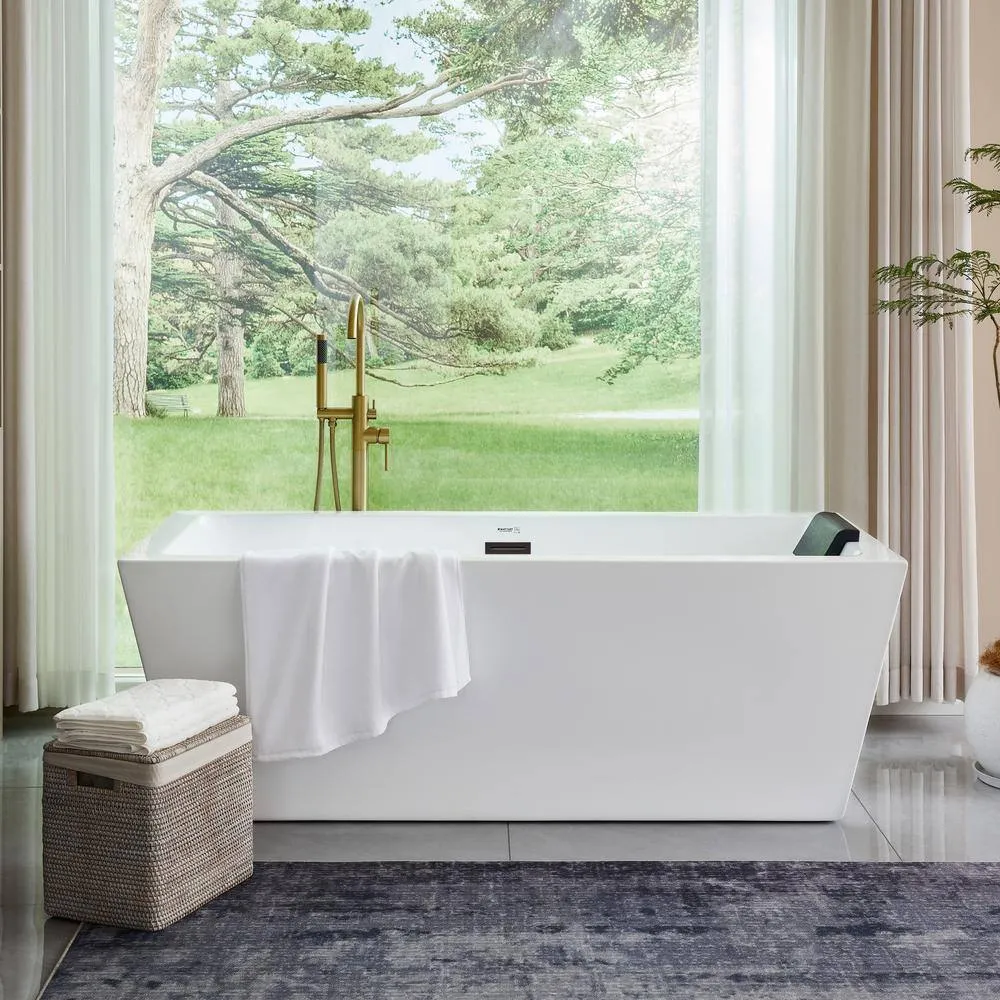 Vanity Art Tarbes 67 in. Acrylic Flatbottom Freestanding Bathtub in White/Oil Rubbed Bronze, photo 12 of 12