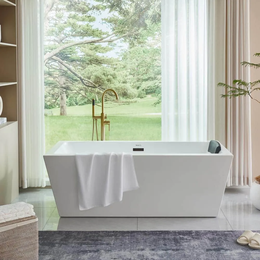 Vanity Art Tarbes 67 in. Acrylic Flatbottom Freestanding Bathtub in White/Oil Rubbed Bronze, photo 3 of 12