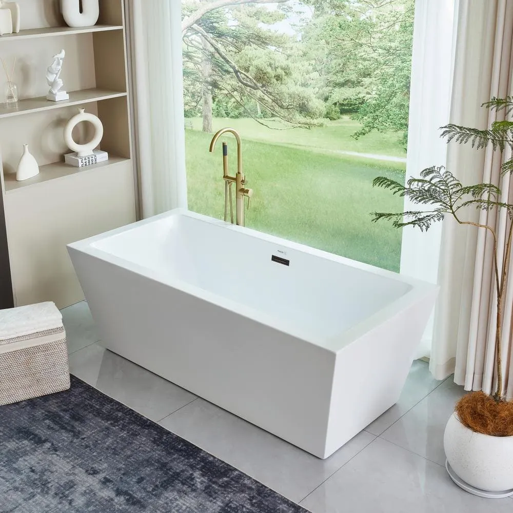 Vanity Art Tarbes 67 in. Acrylic Flatbottom Freestanding Bathtub in White/Oil Rubbed Bronze, photo 6 of 12