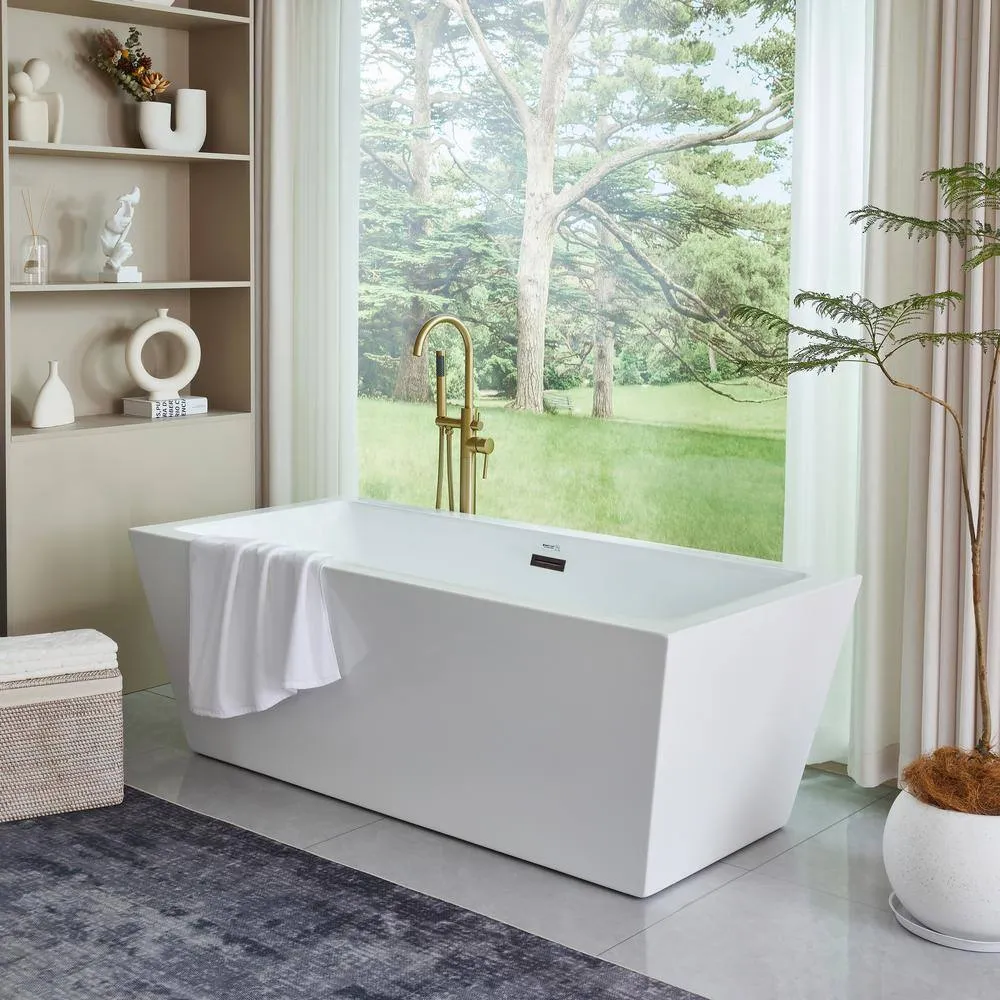 Vanity Art Tarbes 67 in. Acrylic Flatbottom Freestanding Bathtub in White/Oil Rubbed Bronze, photo 7 of 12