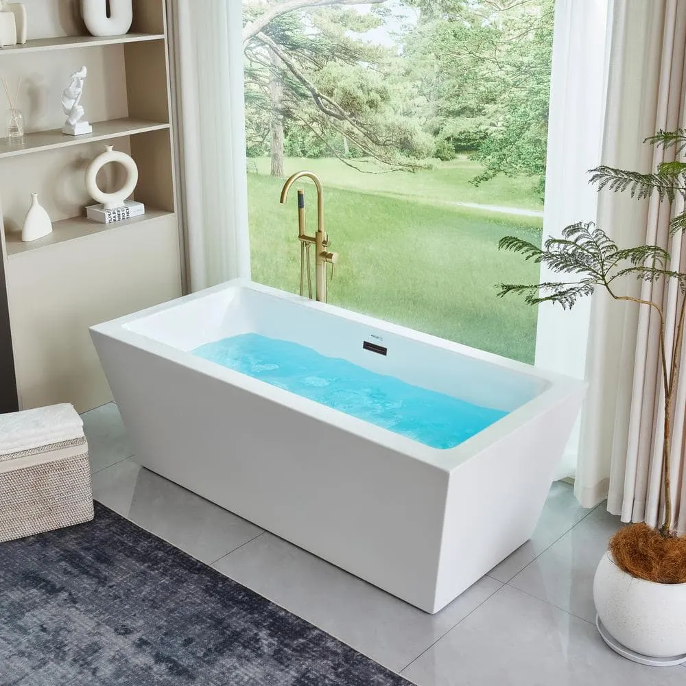 Vanity Art Tarbes 67 in. Acrylic Flatbottom Freestanding Bathtub in White/Oil Rubbed Bronze, photo 4 of 12