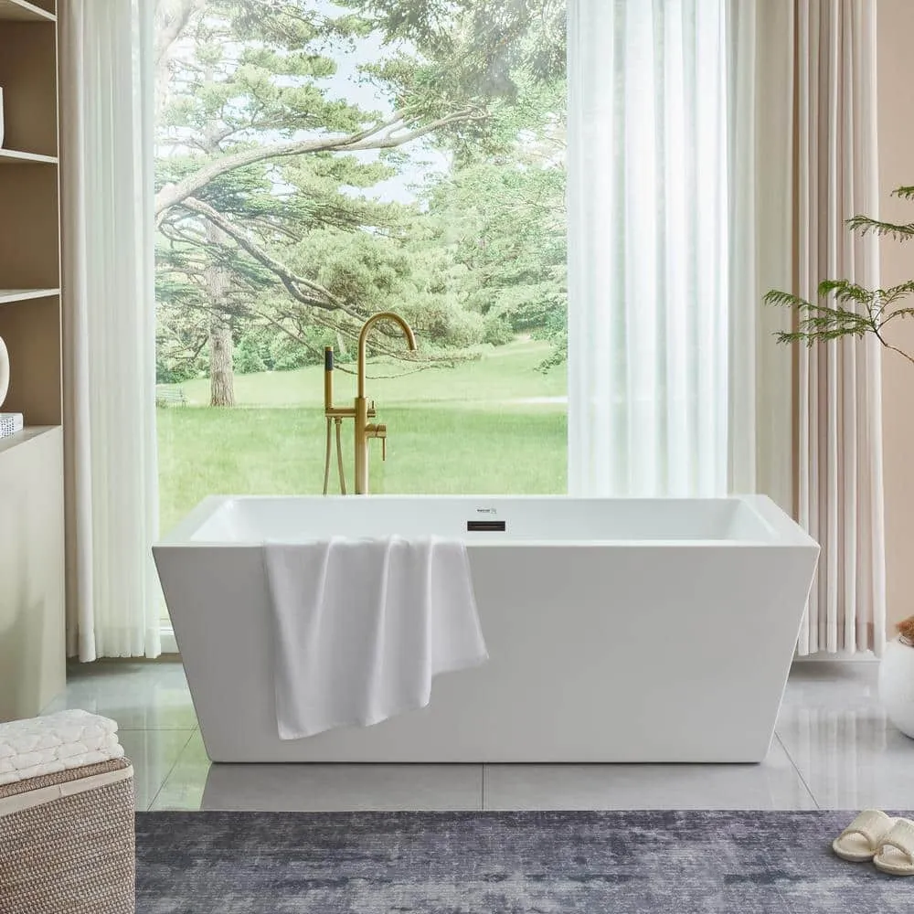 Vanity Art Tarbes 67 in. Acrylic Flatbottom Freestanding Bathtub in White/Oil Rubbed Bronze, photo 2 of 12