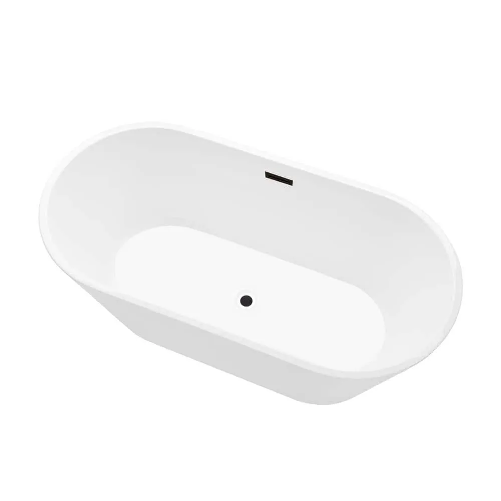 Vanity Art Domme 54 in. Acrylic Flatbottom Freestanding Non-Slip Bathtub in White/Oil Rubbed Bronze, photo 5 of 6