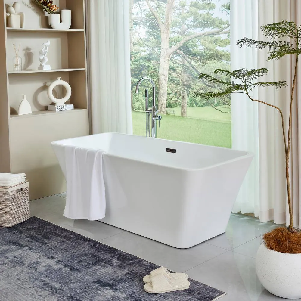 Vanity Art Nantes 67 in. x 30 in. Acrylic Freestanding Soaking Bathtub with Center Drain in White/Oil Rubbed Bronze, photo 12 of 12
