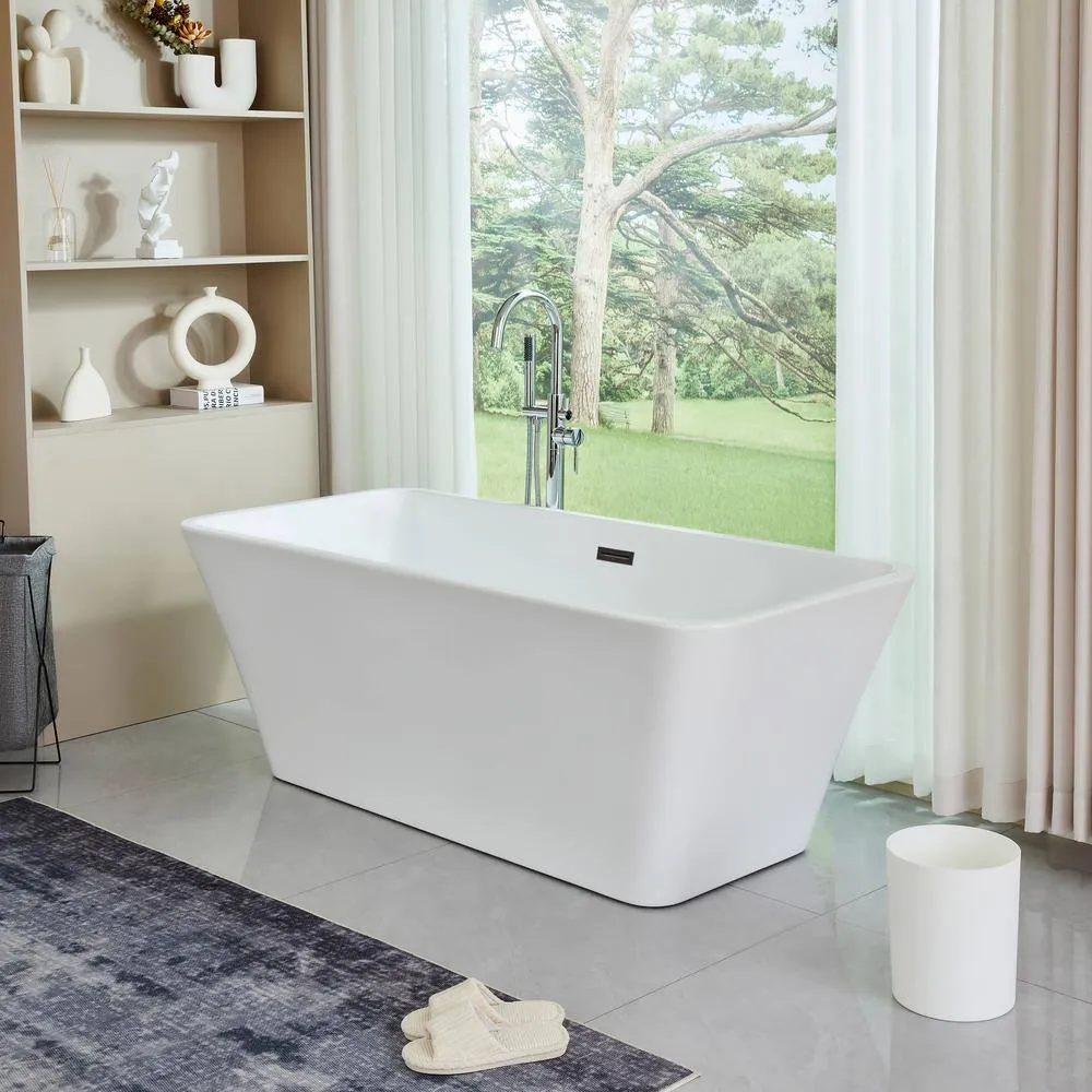 Vanity Art Nantes 67 in. x 30 in. Acrylic Freestanding Soaking Bathtub with Center Drain in White/Oil Rubbed Bronze, photo 7 of 12