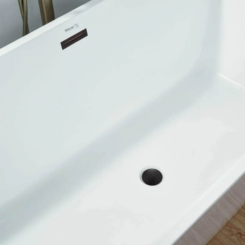 Vanity Art Montpellier 59 in. L x 30 in. W Acrylic Flatbottom Freestanding Bathtub in White/Oil Rubbed Bronze, photo 4 of 7