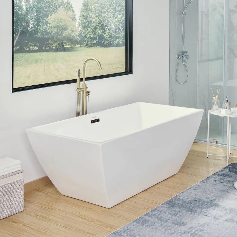 Vanity Art Montpellier 59 in. L x 30 in. W Acrylic Flatbottom Freestanding Bathtub in White/Oil Rubbed Bronze, photo 5 of 7