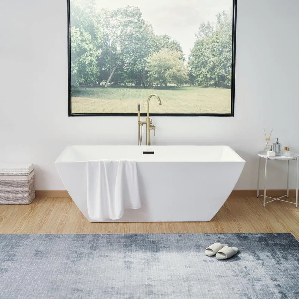 Vanity Art Montpellier 59 in. L x 30 in. W Acrylic Flatbottom Freestanding Bathtub in White/Oil Rubbed Bronze, photo 2 of 7